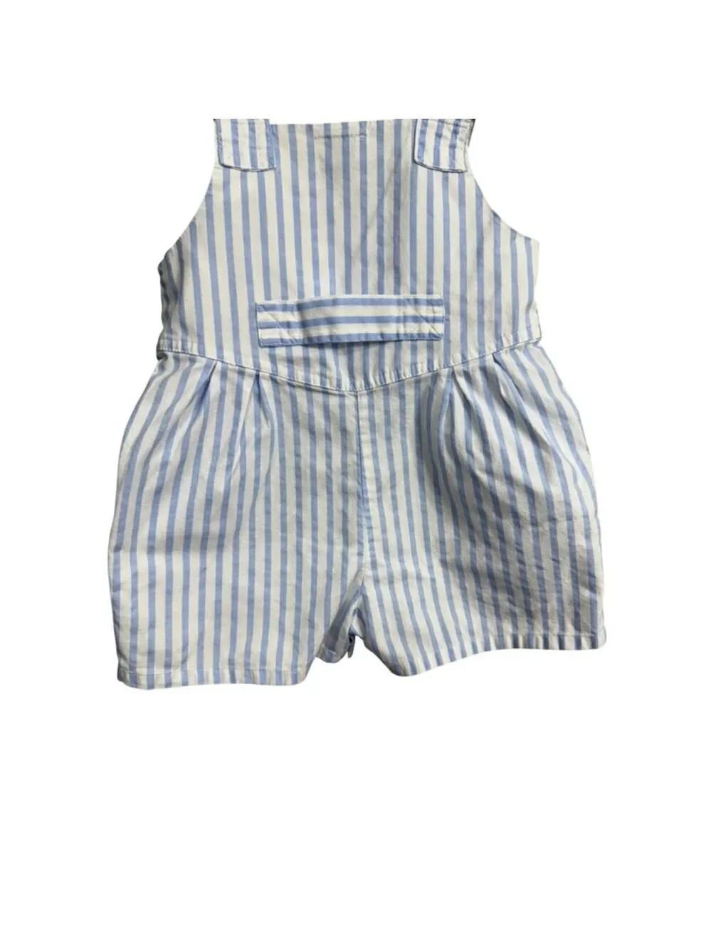 Vintage All Mine Baby Romper Blue White Stripe Overalls Embroidered Animals 6–12